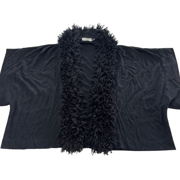Natori Cardigan Womens X Large Black Faux Fur Shag Lined Open - Picture 1 of 6